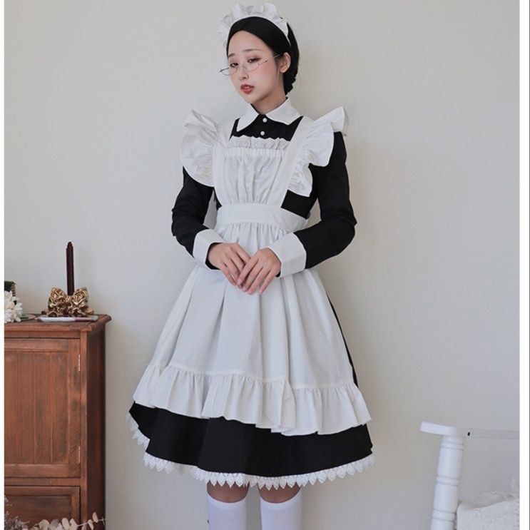 メイド服 クラシカル袖フリル襟付きメイド服セット