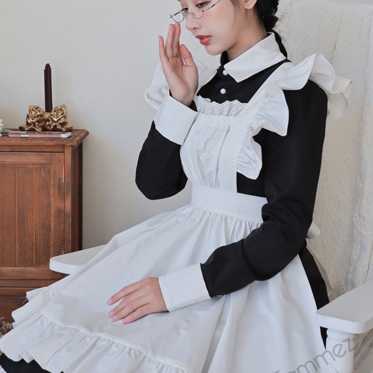 メイド服 クラシカル袖フリル襟付きメイド服セット