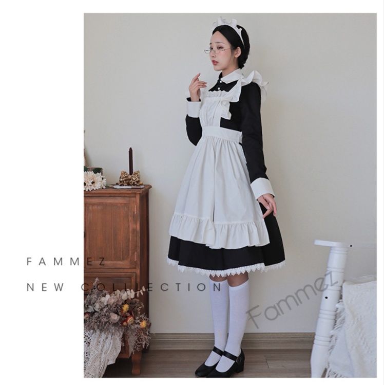 メイド服 クラシカル袖フリル襟付きメイド服セット