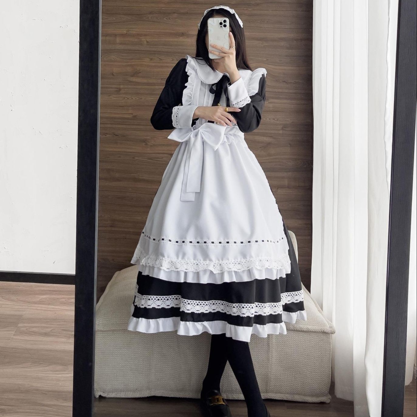 メイド服 丸襟フリル付き長袖クラシカルメイド服