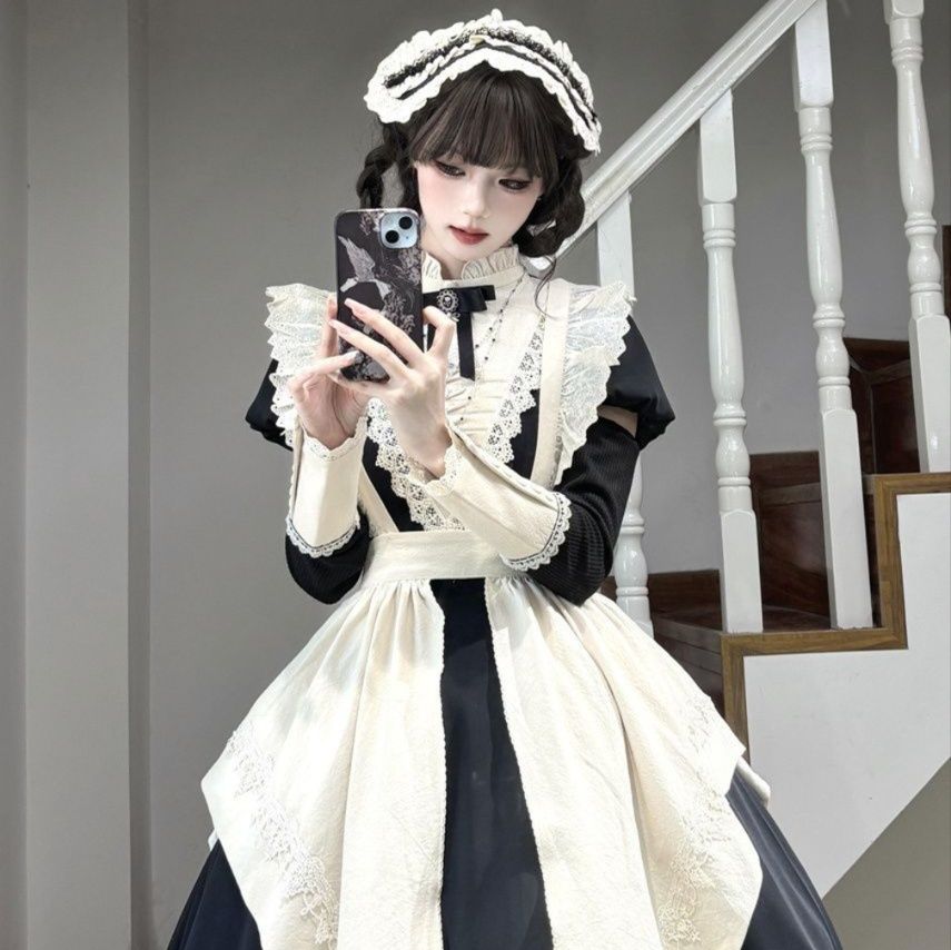メイド服 華麗なる宮廷風フリル付きロングドレスメイド服