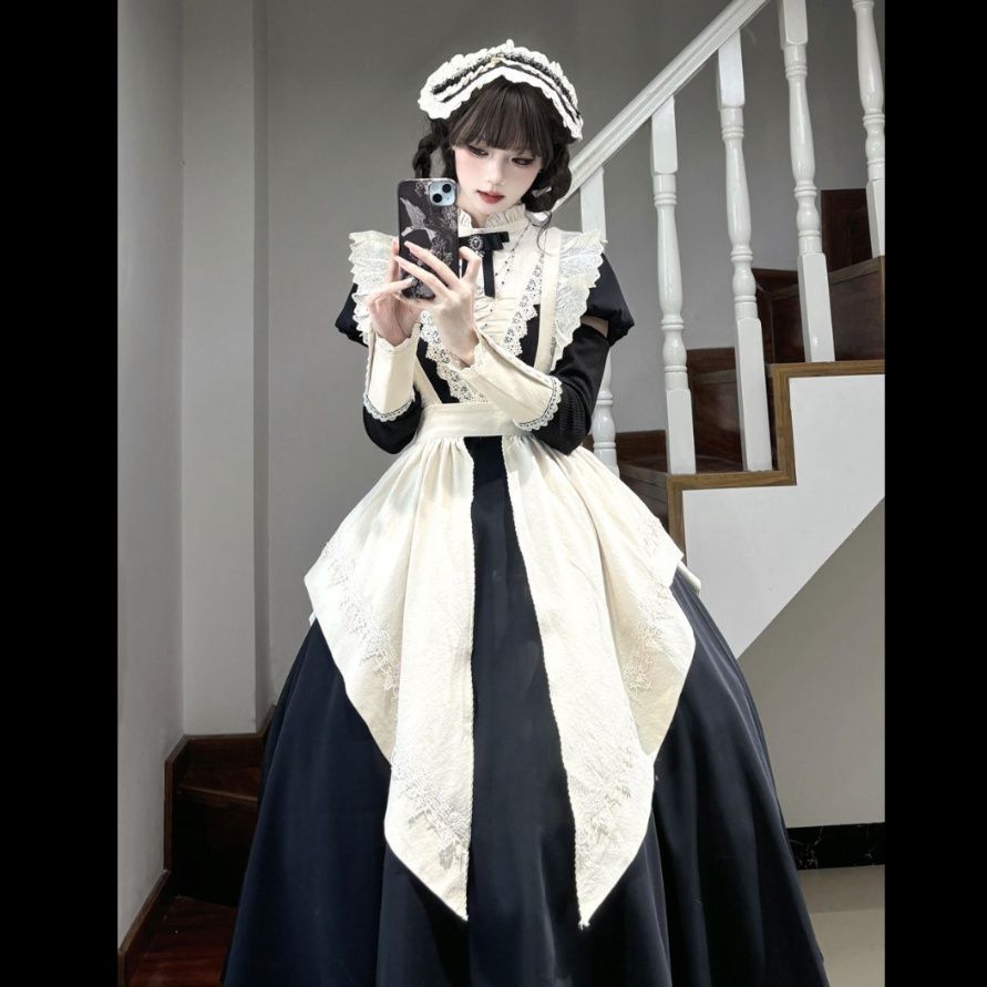 メイド服 華麗なる宮廷風フリル付きロングドレスメイド服