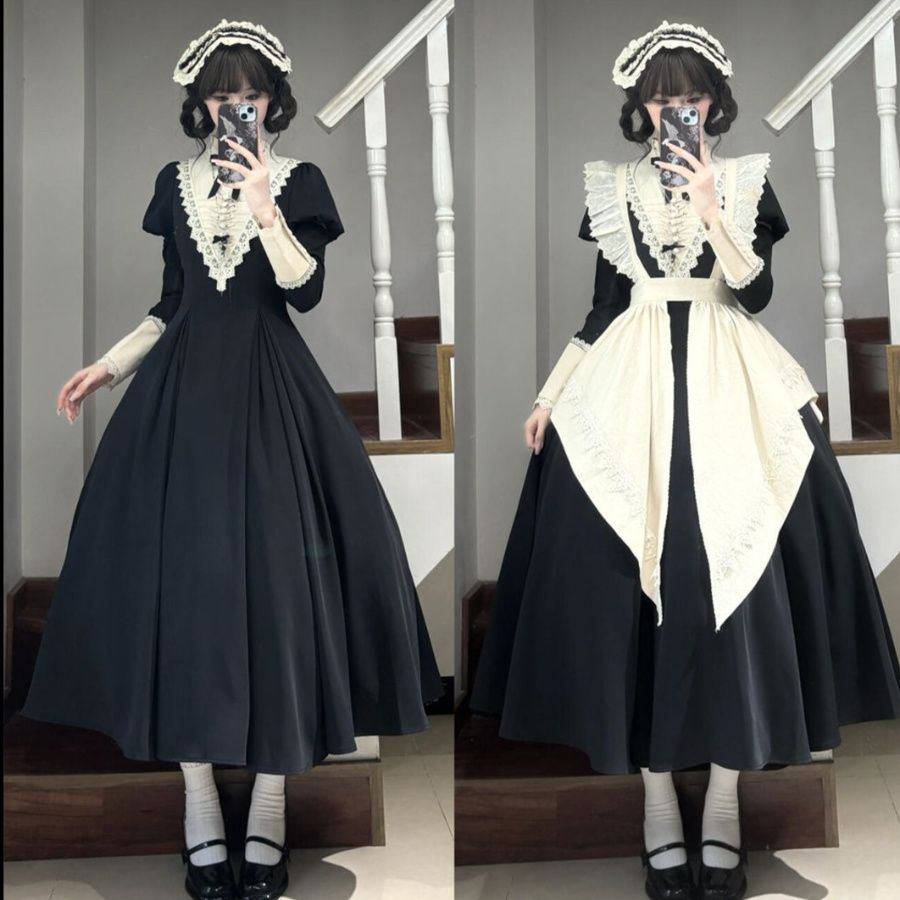 メイド服 華麗なる宮廷風フリル付きロングドレスメイド服