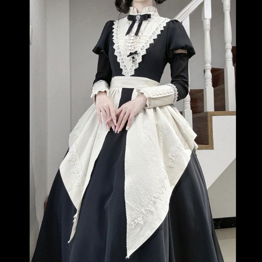 メイド服 華麗なる宮廷風フリル付きロングドレスメイド服