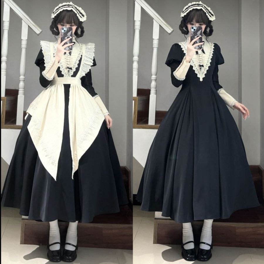 メイド服 華麗なる宮廷風フリル付きロングドレスメイド服