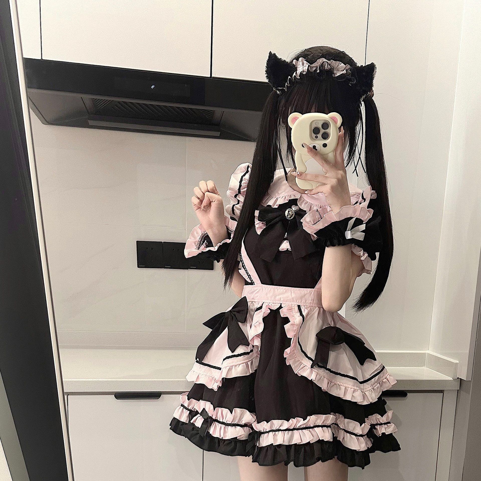 メイド服 多段フリル付き猫耳カチューシャセットメイド服