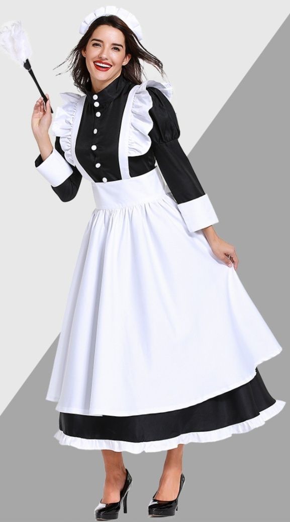クラシックフリル付き長袖ロングメイド服