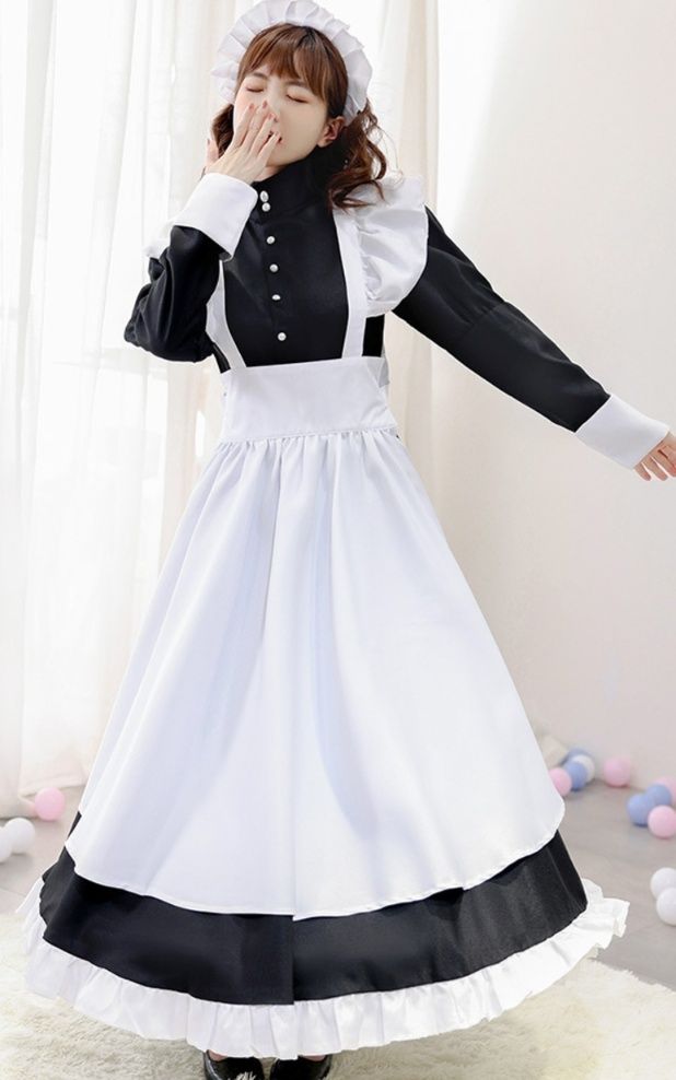 メイド服 クラシカルフリル付きロング丈メイドワンピース 男女兼用