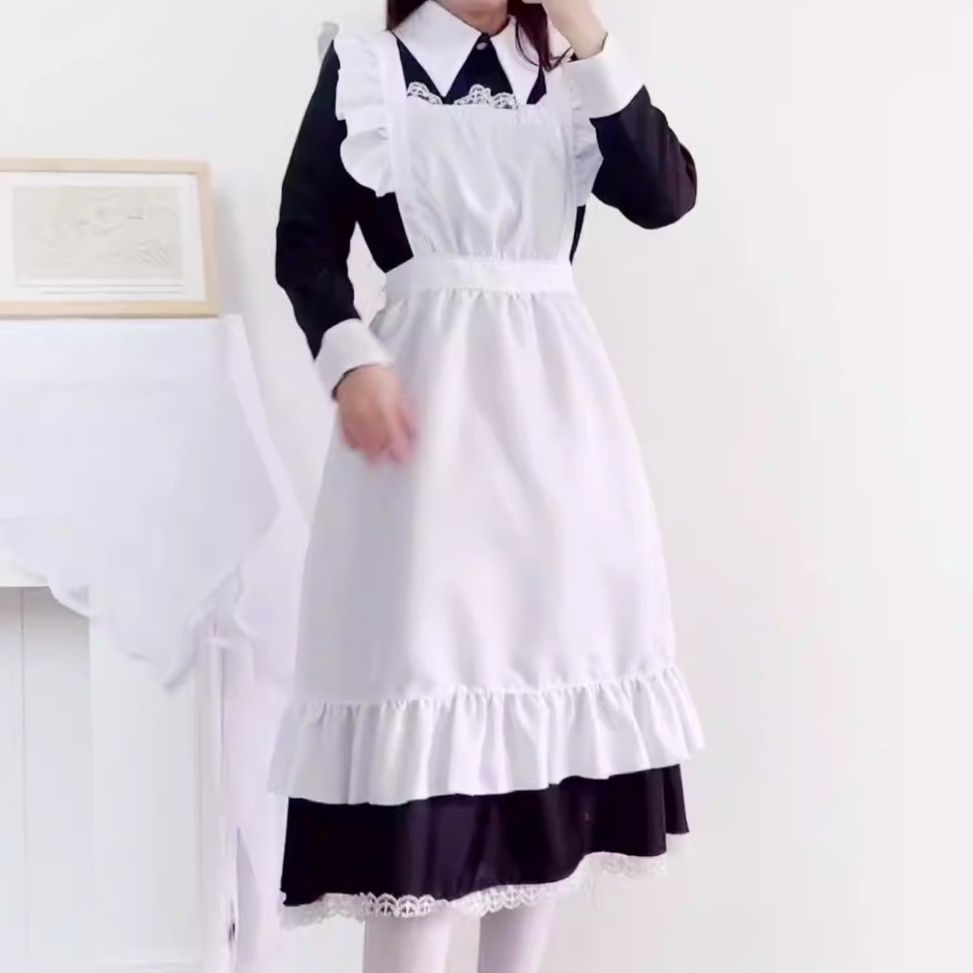 クラシカルフリル付きメイド服ロングワンピース 男女兼用 メンズ対応