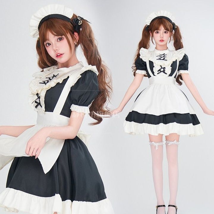 メイド服 フリル襟エプロン付きクラシックメイドワンピース