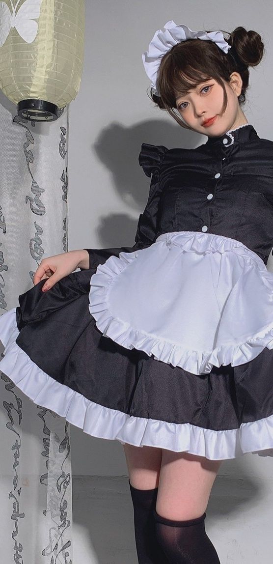 メイド服 フリル装飾ロングスリーブメイドワンピース