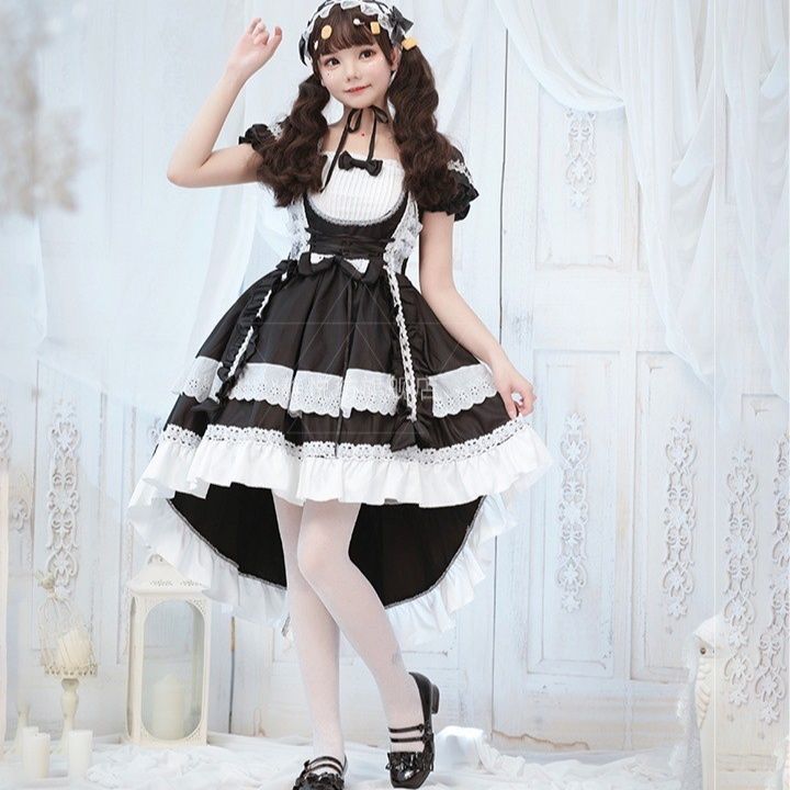 メイド服 ゴスロリ風フリルレースメイド服ワンピースセット