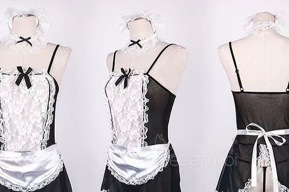メイド服 薔薇レース透け感メイド服セット