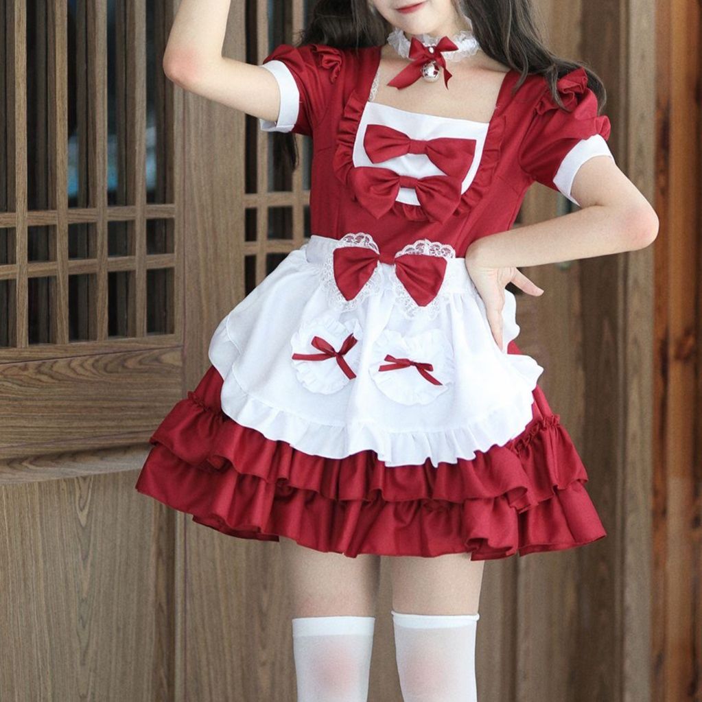  ふんわりフリルリボン付きメイド服ワンピース