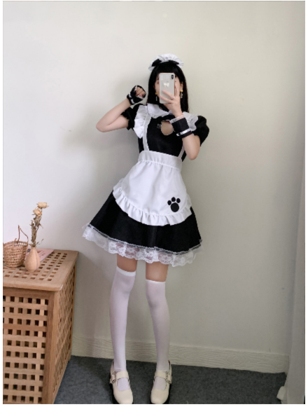 メイド服 肉球模様のメイド服セット
