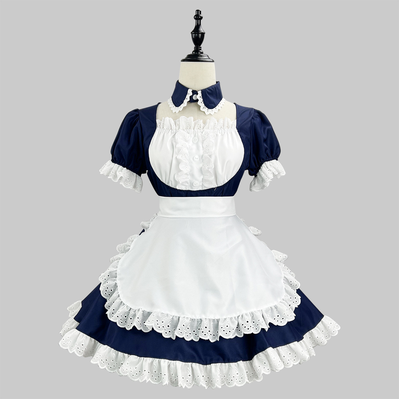 メイド服 レース切り替えフリルエプロン付きワンピース