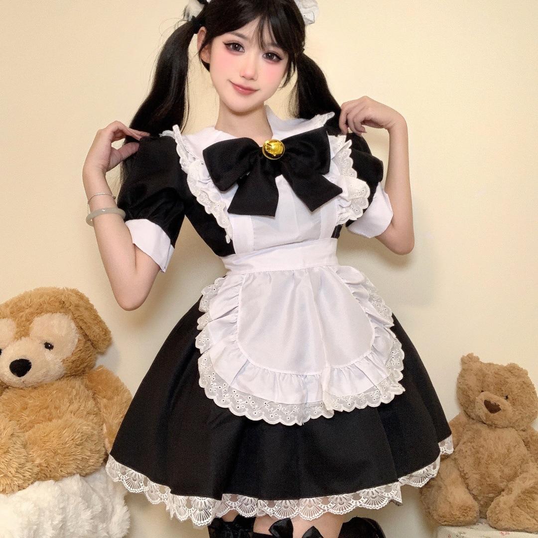 メイド服 大きなリボンと鈴飾りが可愛いフリルメイド服