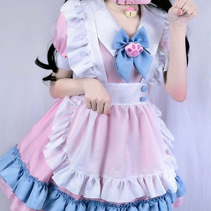 メイド服 メイド風フリルドレス 猫耳リボン付き