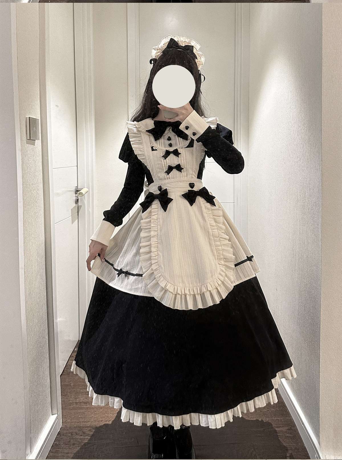 メイド服 リボン飾りメイド風ワンピース