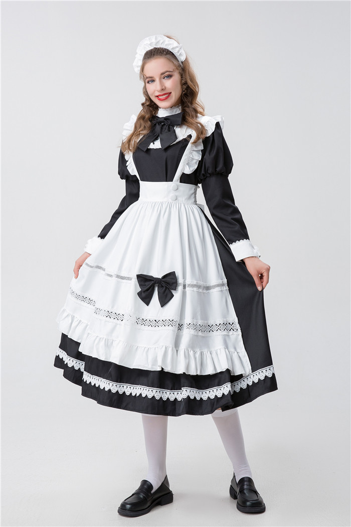 メイド服 フリル装飾ロングメイド服エプロンセット