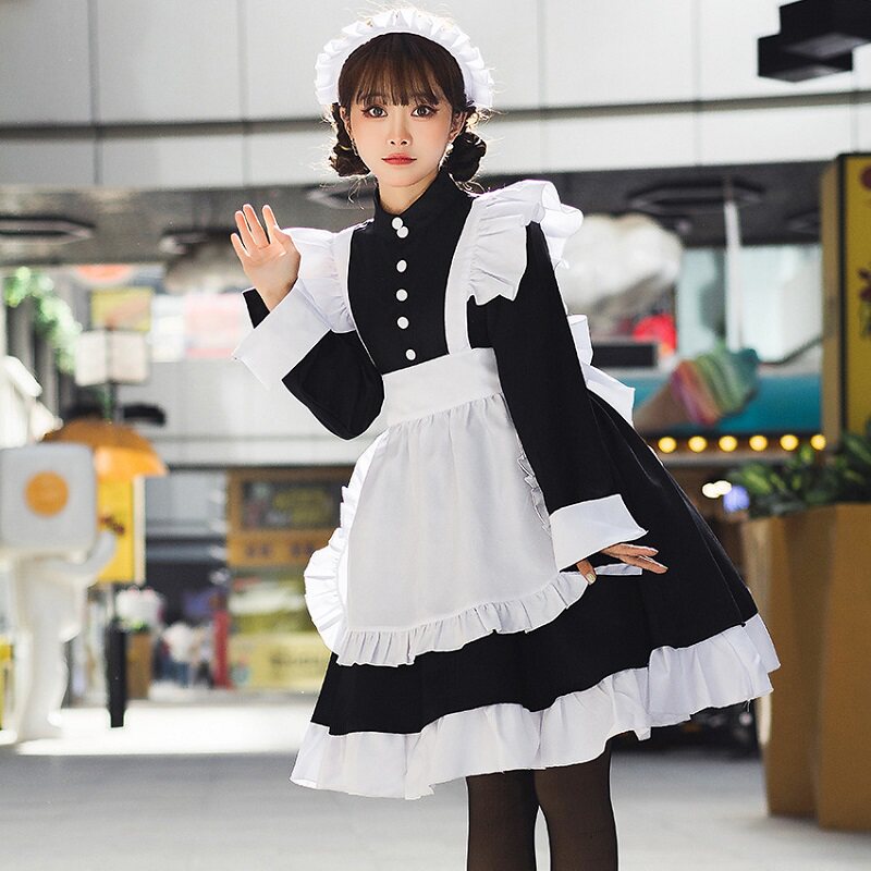 メイド服 白襟パフスリーブ付き本格派長袖メイド服