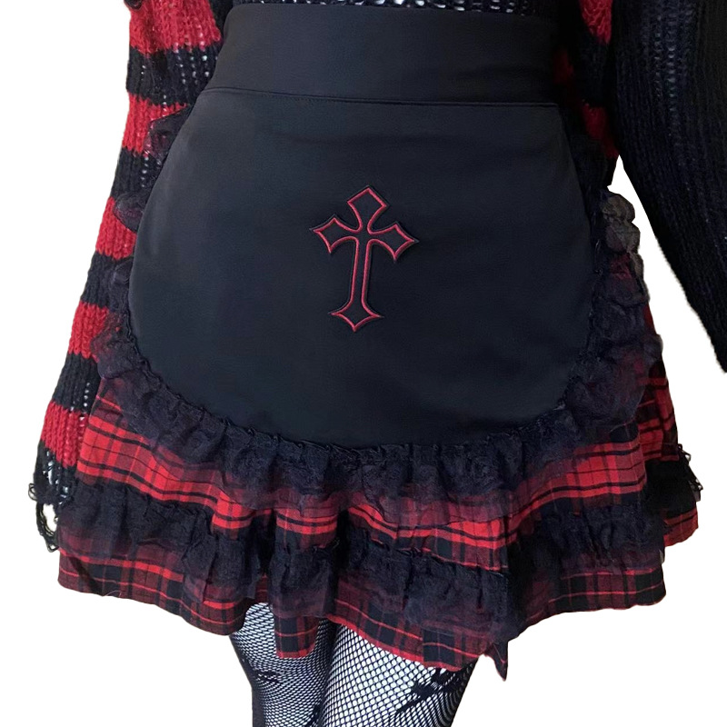 十字架刺繍エプロン レース付き ゴシック系 その他メイド服