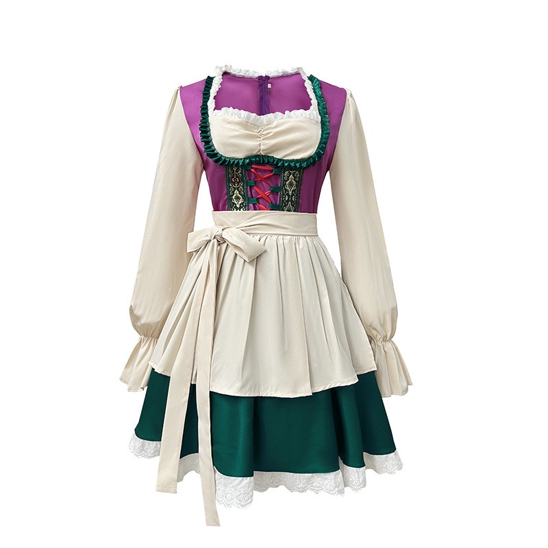 メイド服 伝統的民族風レース付きフリル袖ワンピース