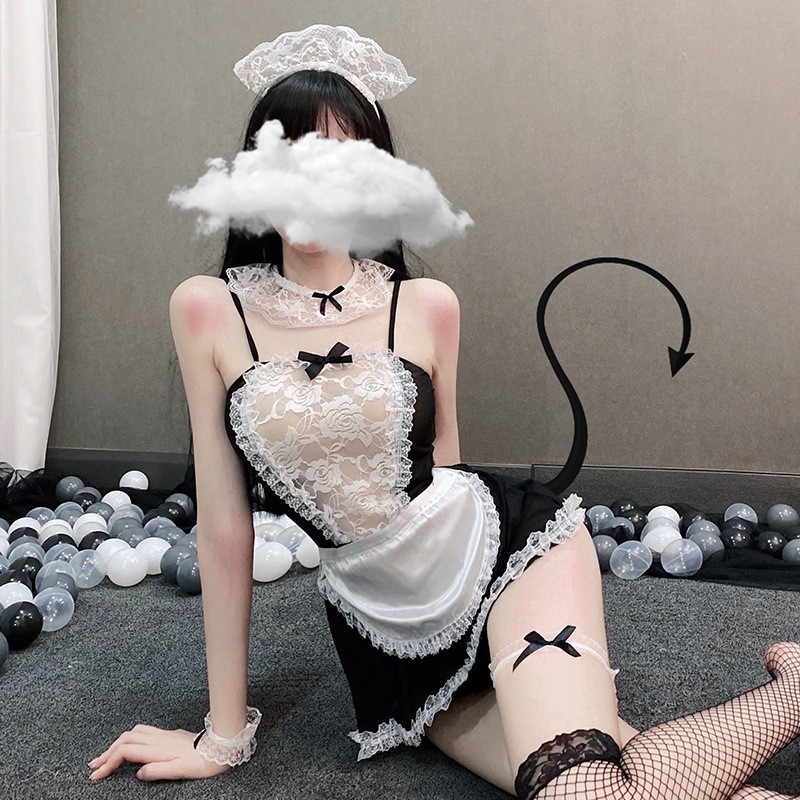 メイド服 レース薔薇刺繍メイド服コスプレセット