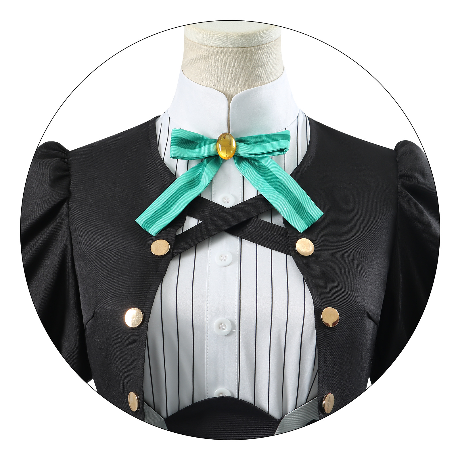 メイド服 宝石飾りリボンとパフスリーブの優雅なメイド服