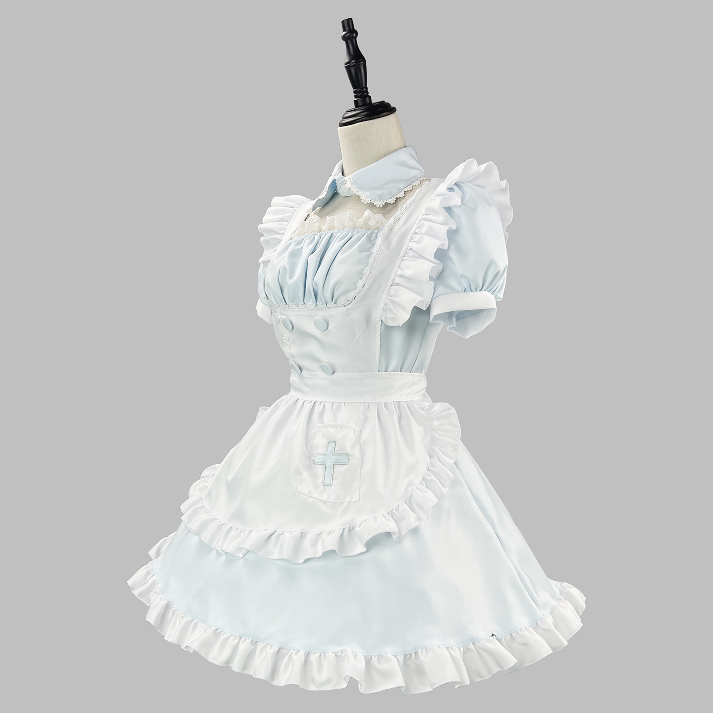 十字刺繍フリルエプロン付きロリータメイド服