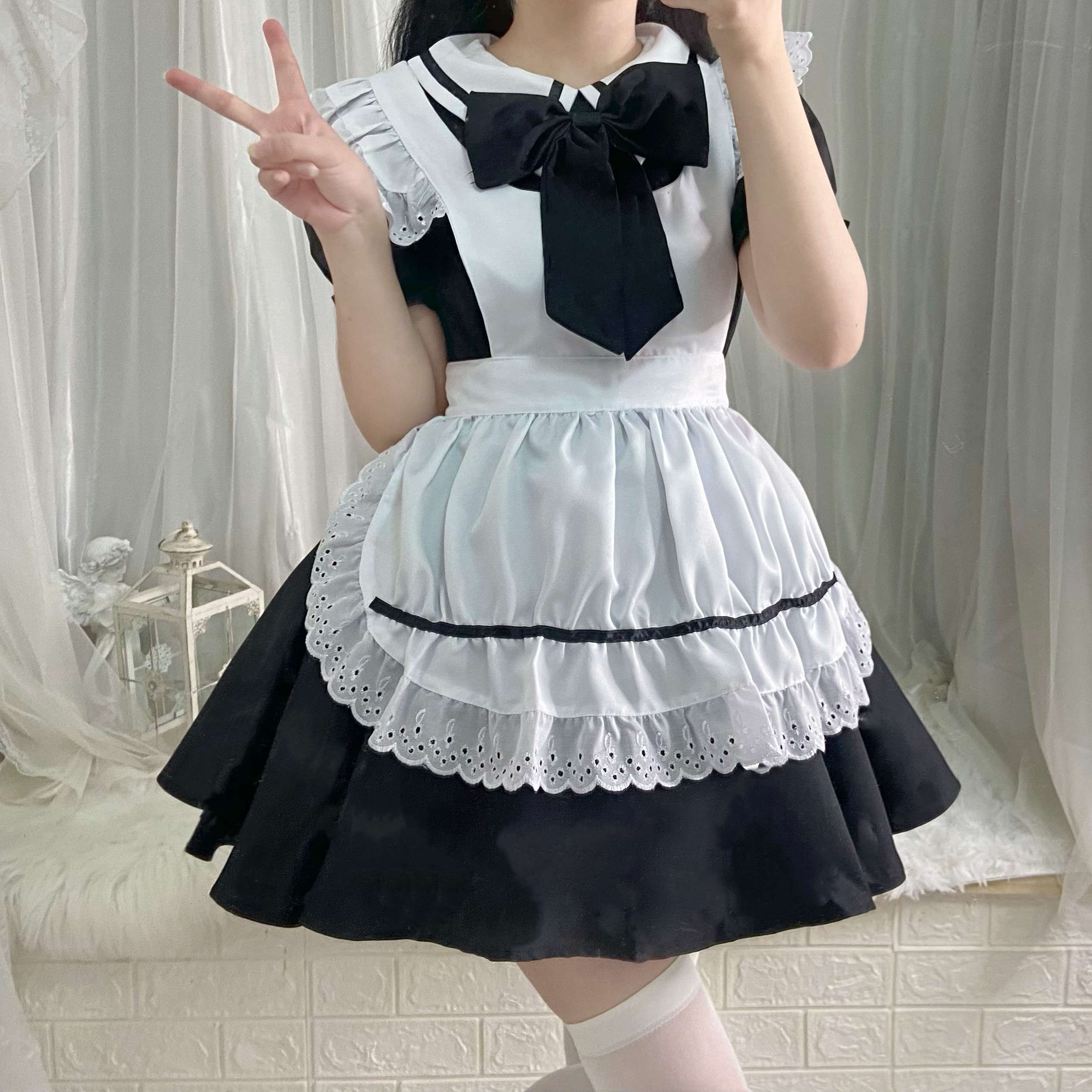 メイド服 フリルエプロン付きメイド風ワンピース