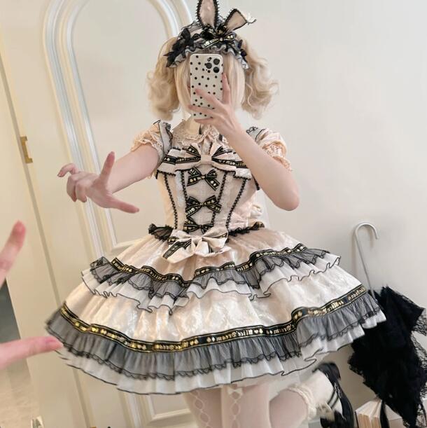 【新作】白×黒チェック リボン付き 豪華メイド服 ハロウィン衣装