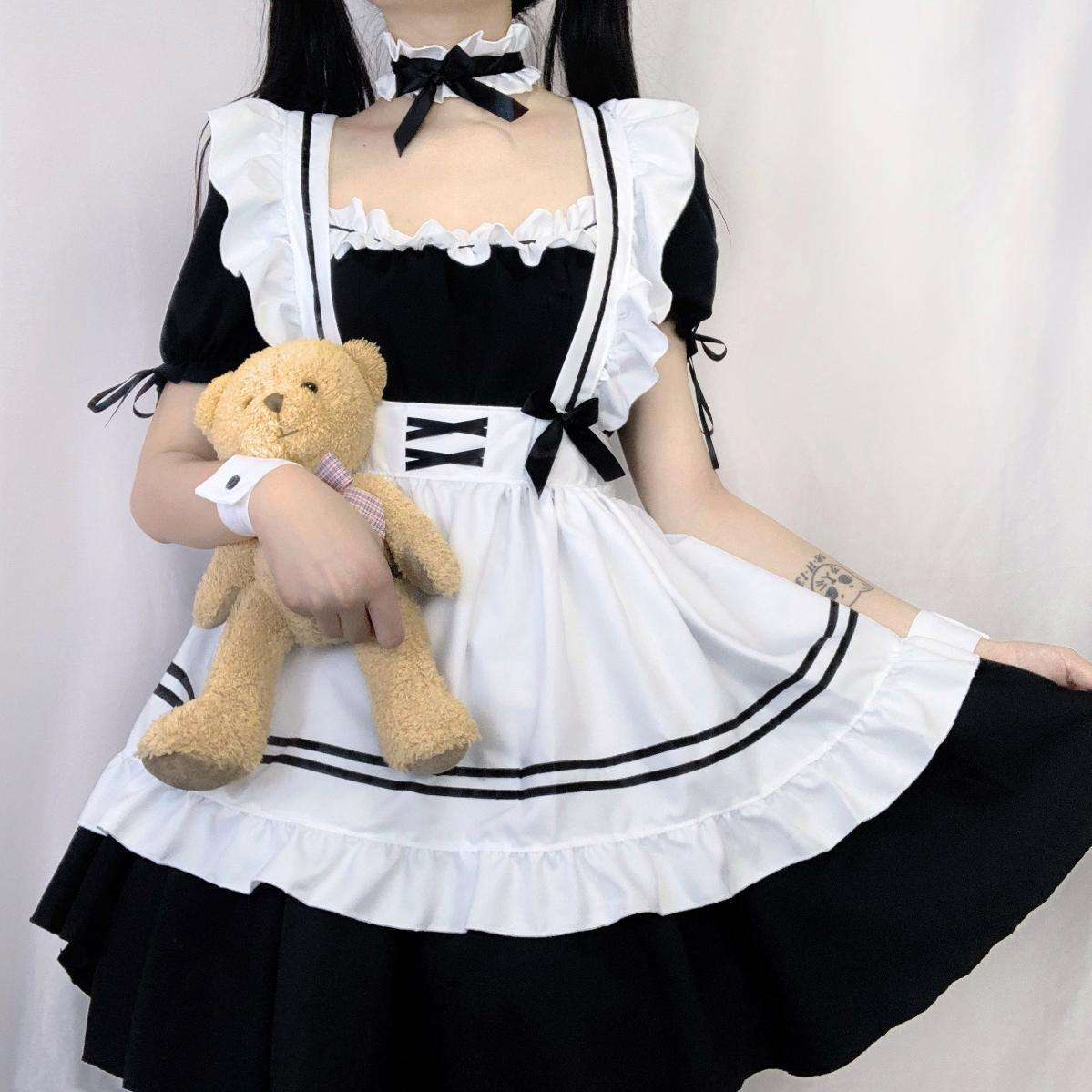 メイド服 メイド風フリルドレス 猫耳リボン付き