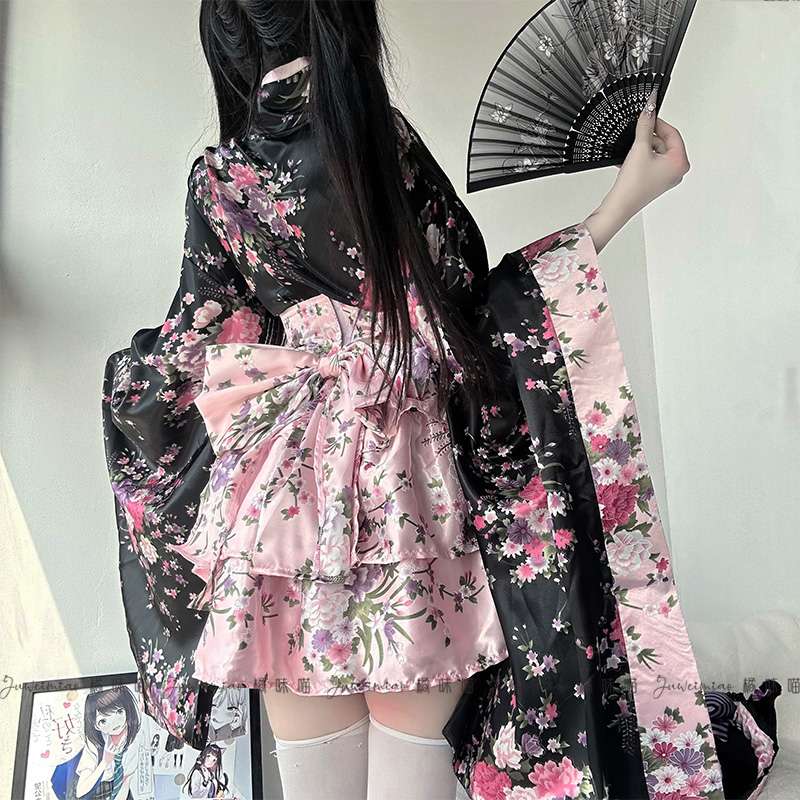 メイド服 花柄和風ドレス上下セット