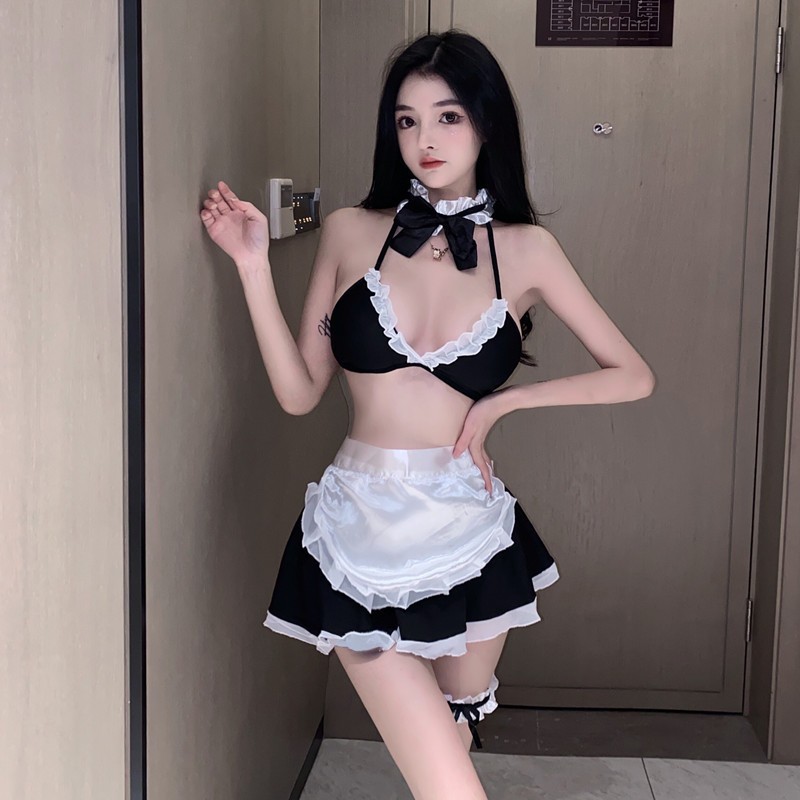 メイド服 フリルリボン付きセクシーメイド服ハロウィン仮装セット