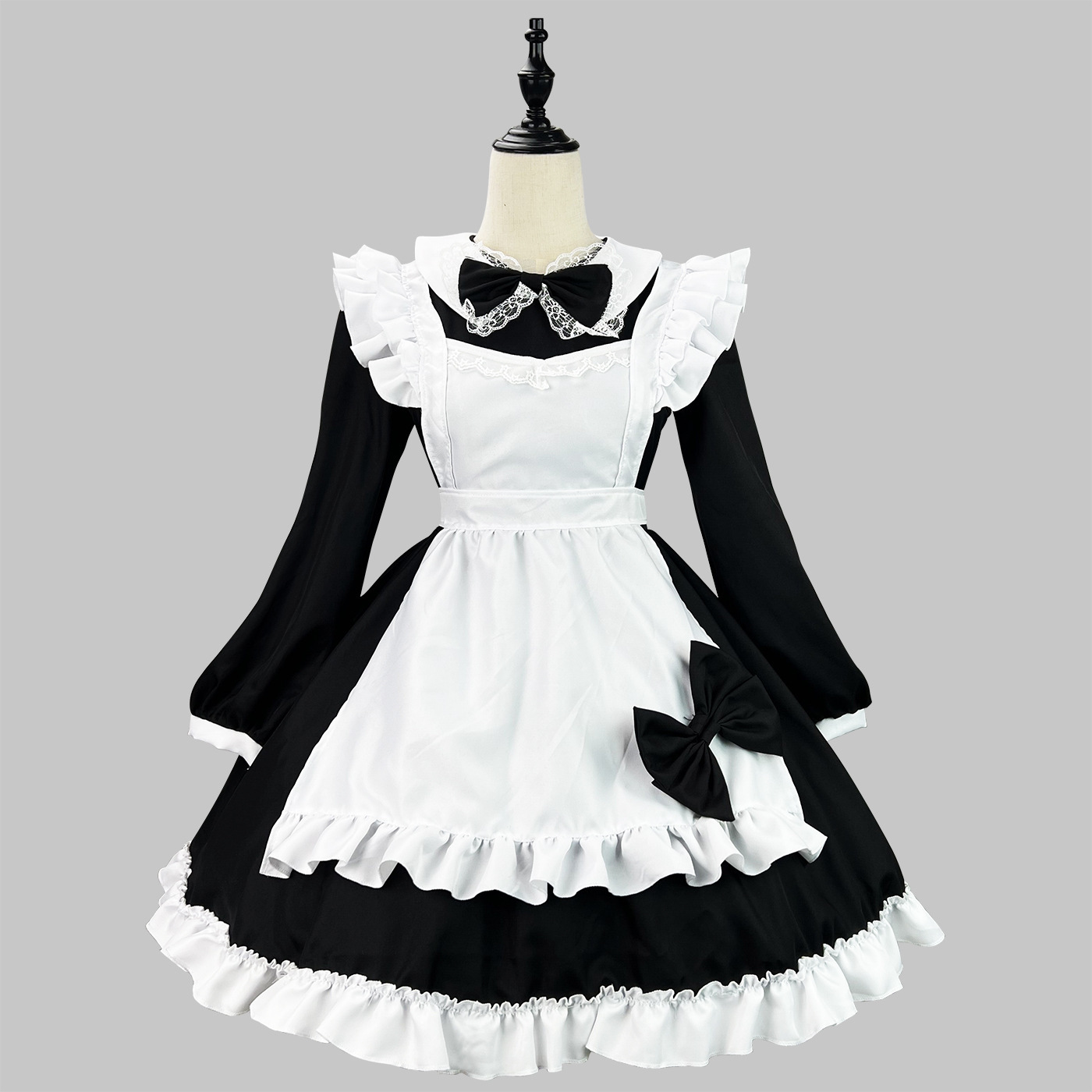 メイド服 レース飾り付きフリルエプロンメイド服ワンピース