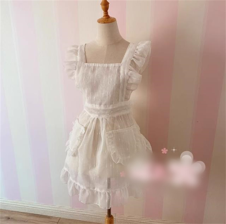メイド服 白色メイド風エプロン フリル装飾 その他仕事用