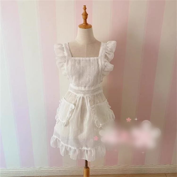 メイド服 白色メイド風エプロン フリル装飾 その他仕事用