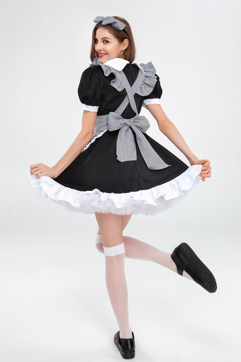 フレンチ風チェック柄エプロンメイド服衣装