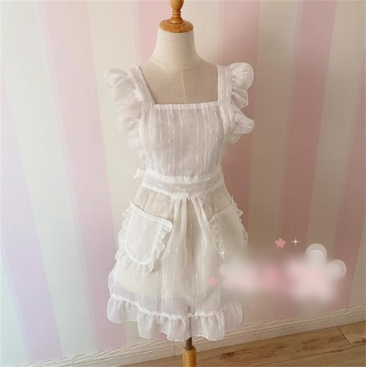 メイド服 白色メイド風エプロン フリル装飾 その他仕事用