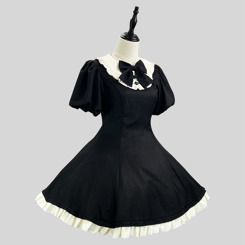 フレンチメイド服 ワンピース 黒白 フリル コスプレ衣装