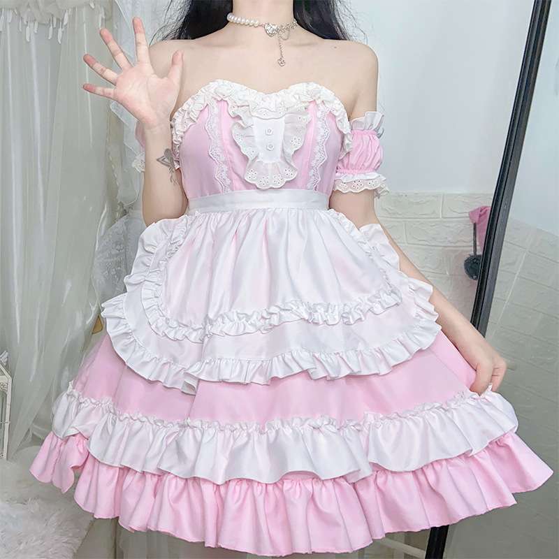 メイド服 ふんわりレースのメイド風ワンピース