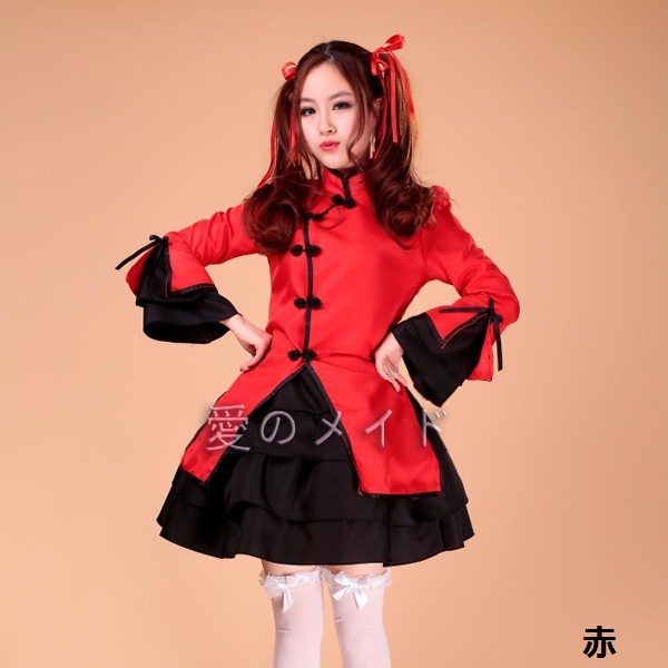 チャイナ風メイド服コスプレ衣装4点セット