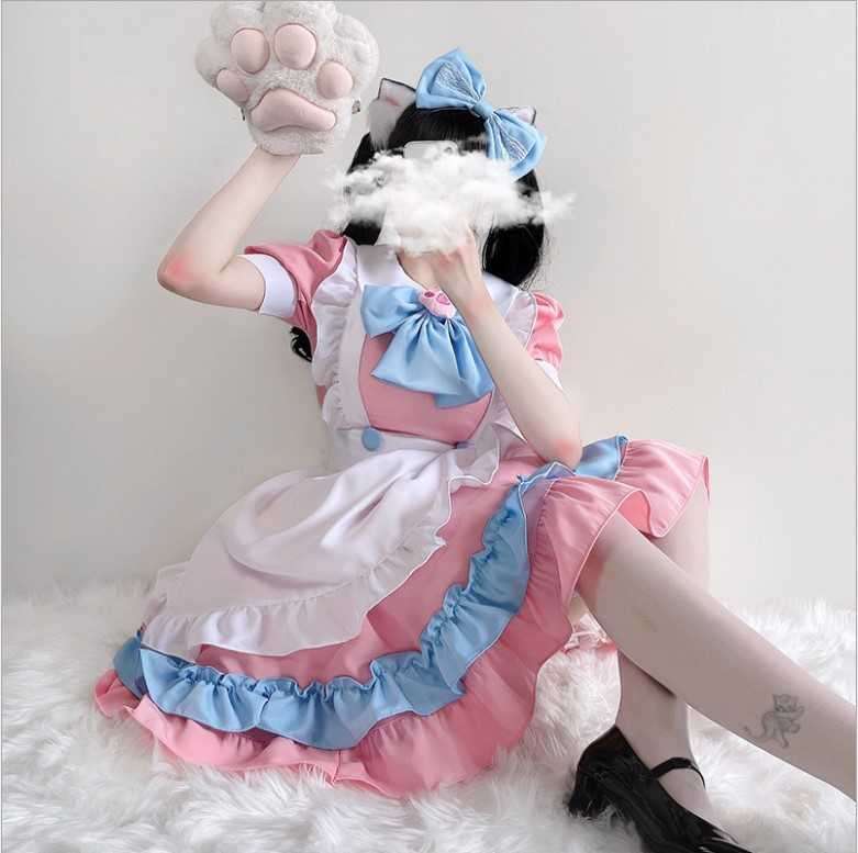 ふんわりレースのメイド服ワンピース