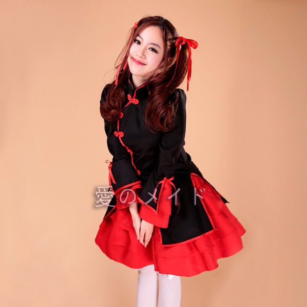 チャイナ風メイド服コスプレ衣装4点セット