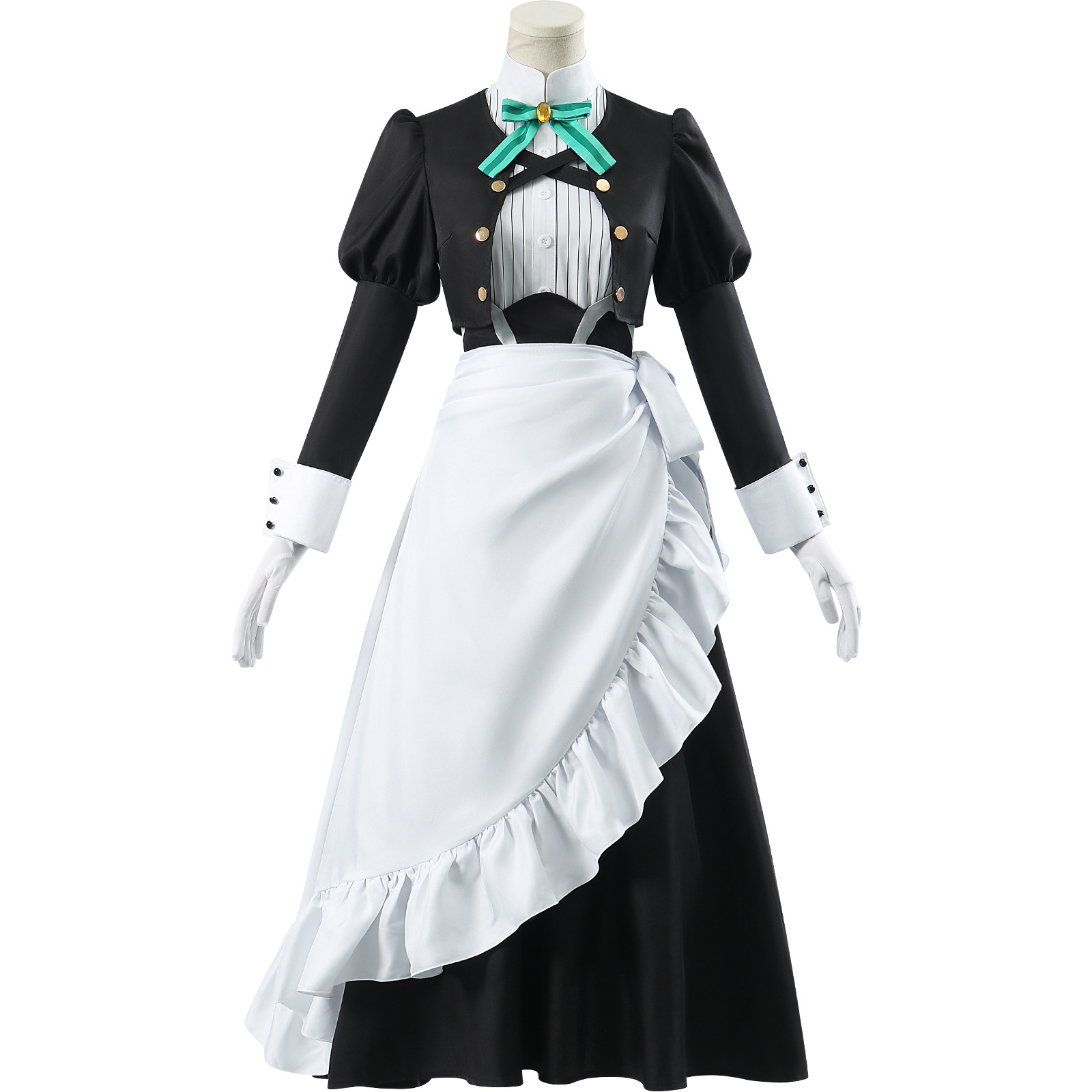 メイド服 宝石飾りリボンとパフスリーブの優雅なメイド服