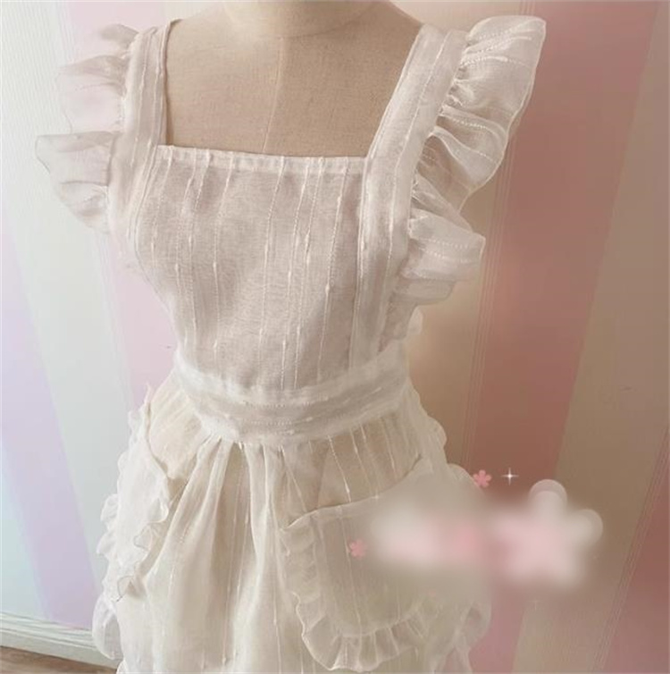 メイド服 白色メイド風エプロン フリル装飾 その他仕事用