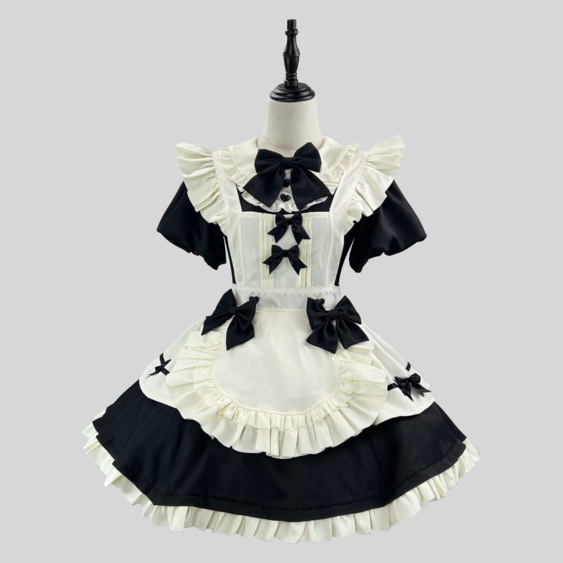 フレンチメイド服 ワンピース 黒白 フリル コスプレ衣装