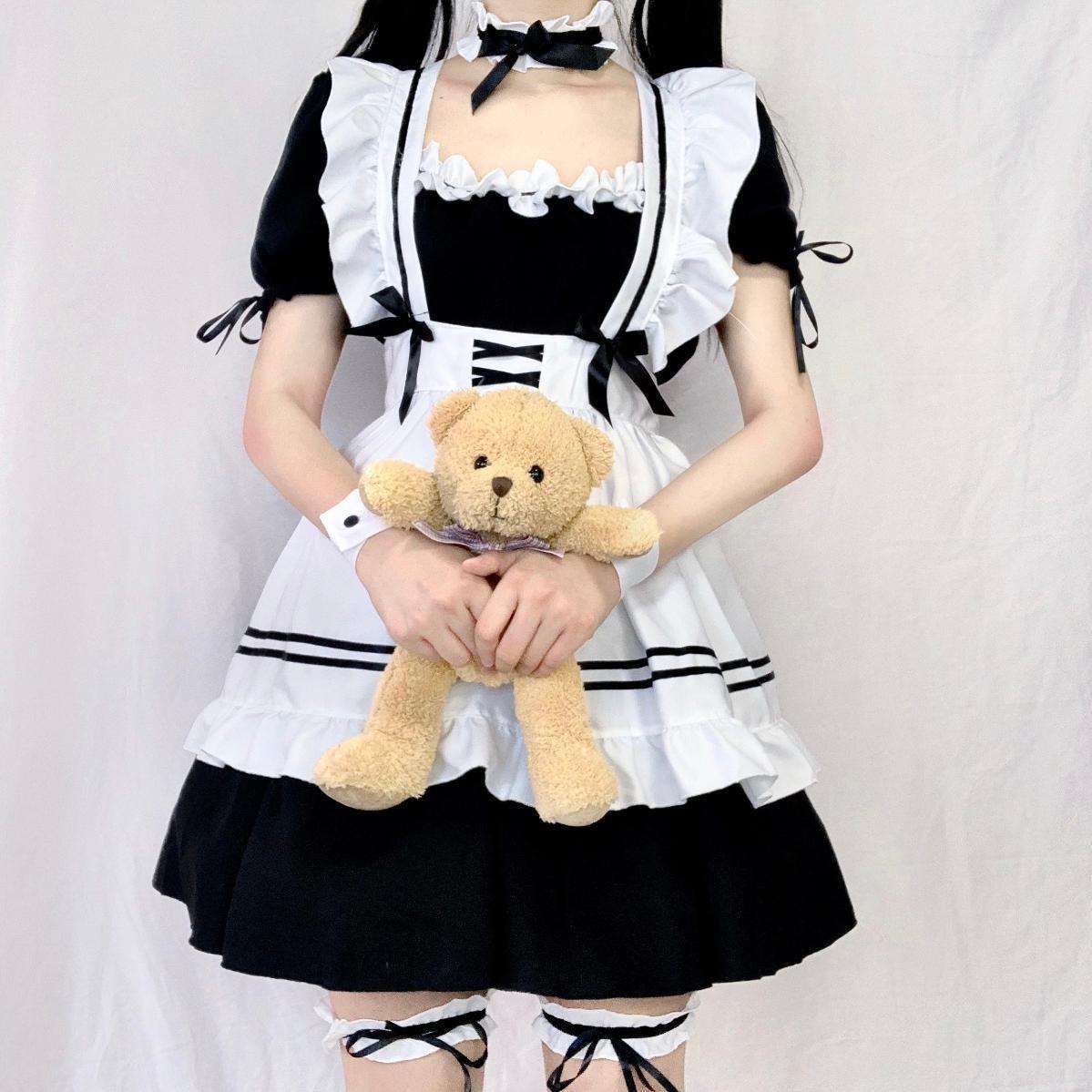 メイド服 メイド風フリルドレス 猫耳リボン付き