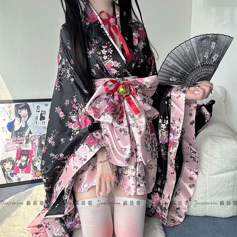 メイド服 花柄和風ドレス上下セット